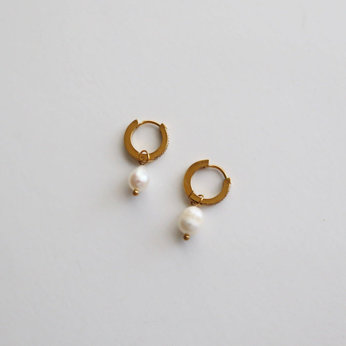 CZ Huggies with Pearl Drop