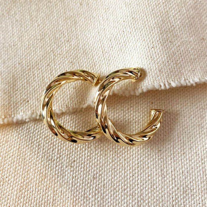 18k Gold Filled Twisted Half-Hoop Earrings - Large Size