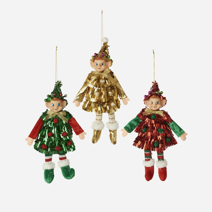 Festive Fringe Elf Ornmaent