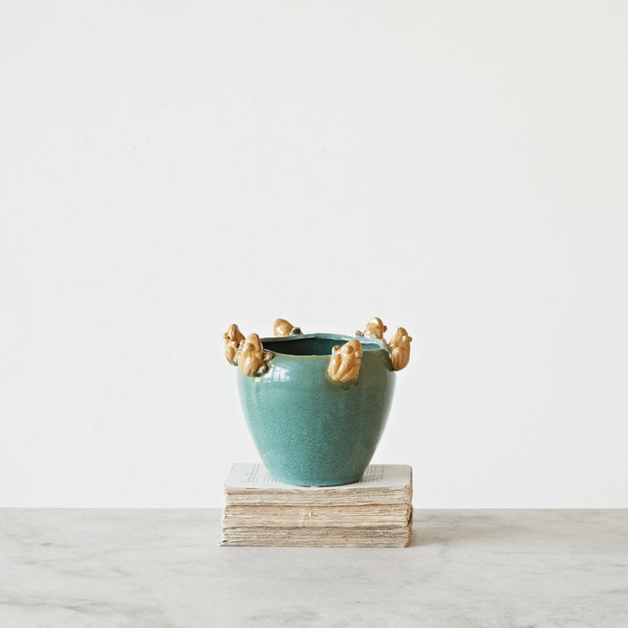 Stoneware Planter w/ Frogs