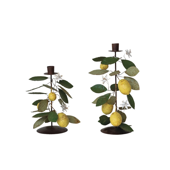 Hand-Painted Metal Lemon Taper Holders