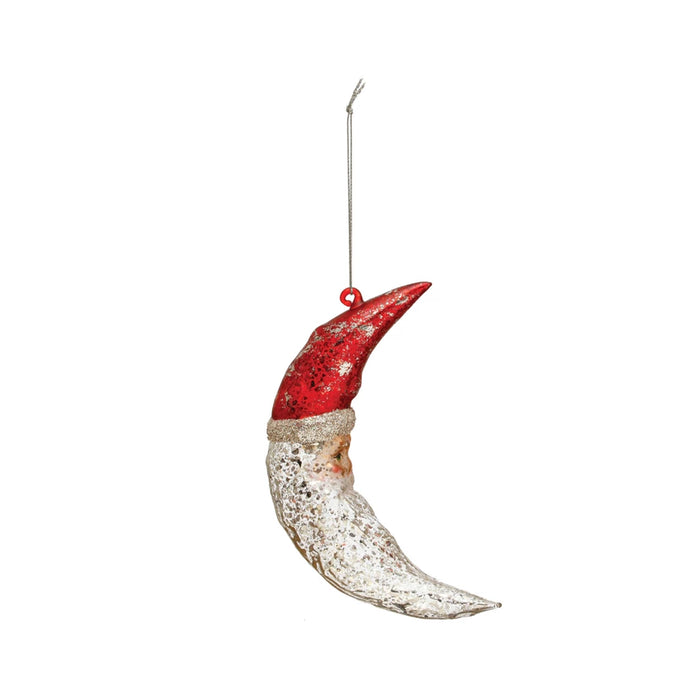 Mercury Glass Santa Moon Face Ornament