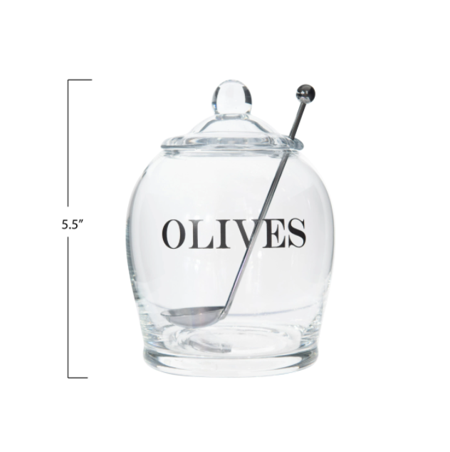 Olive Jar With Spoon & Lid