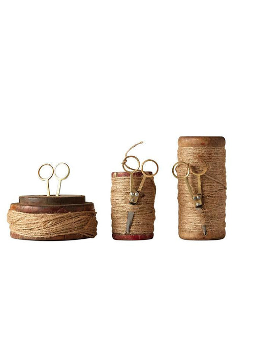 Wooden Spools with Jute & Scissor